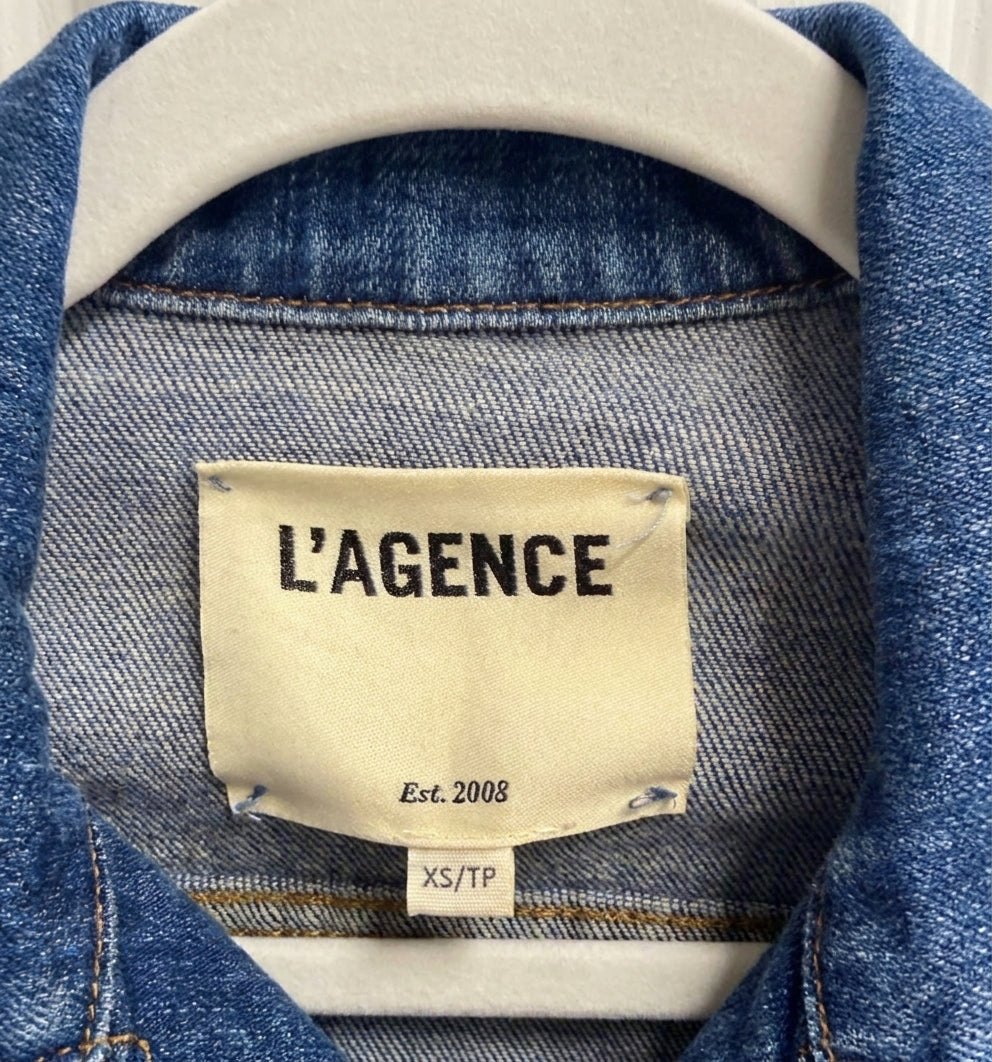 L'AGENCE Denim Jacket Blue Distressed Button Closure - XS - Image 4