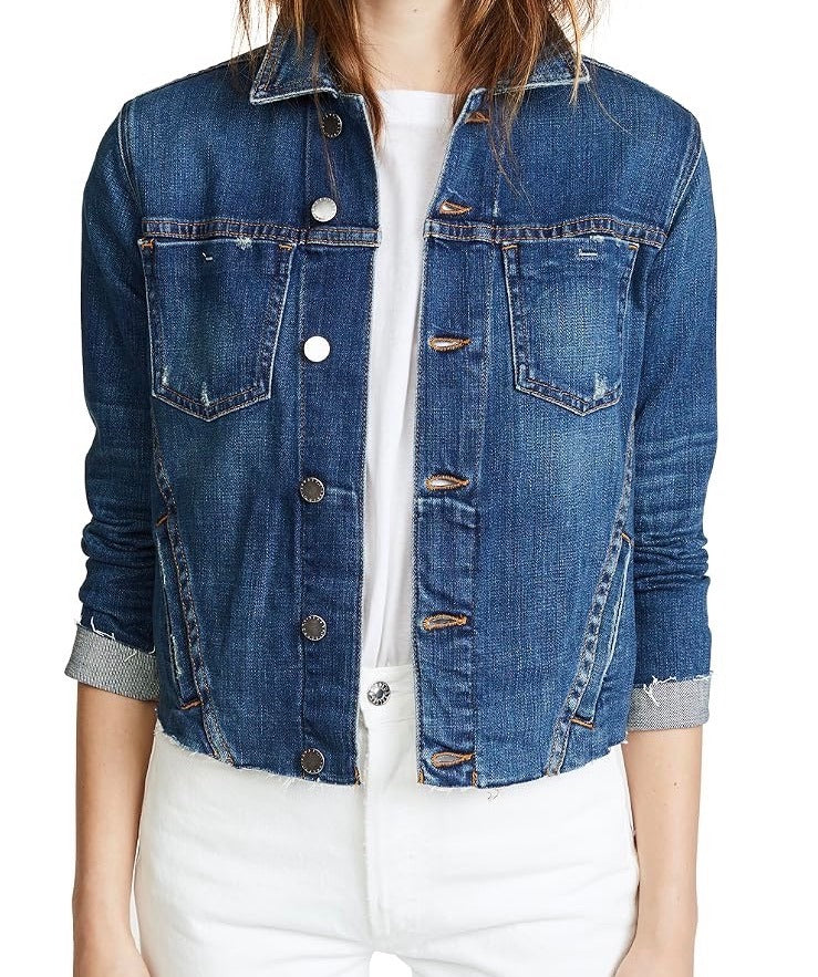 L'AGENCE Denim Jacket Blue Distressed Button Closure - XS - Image 1