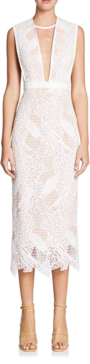 Manning Cartell Gallery Views Dress, deep V, geometric French lace Size P - Image 1