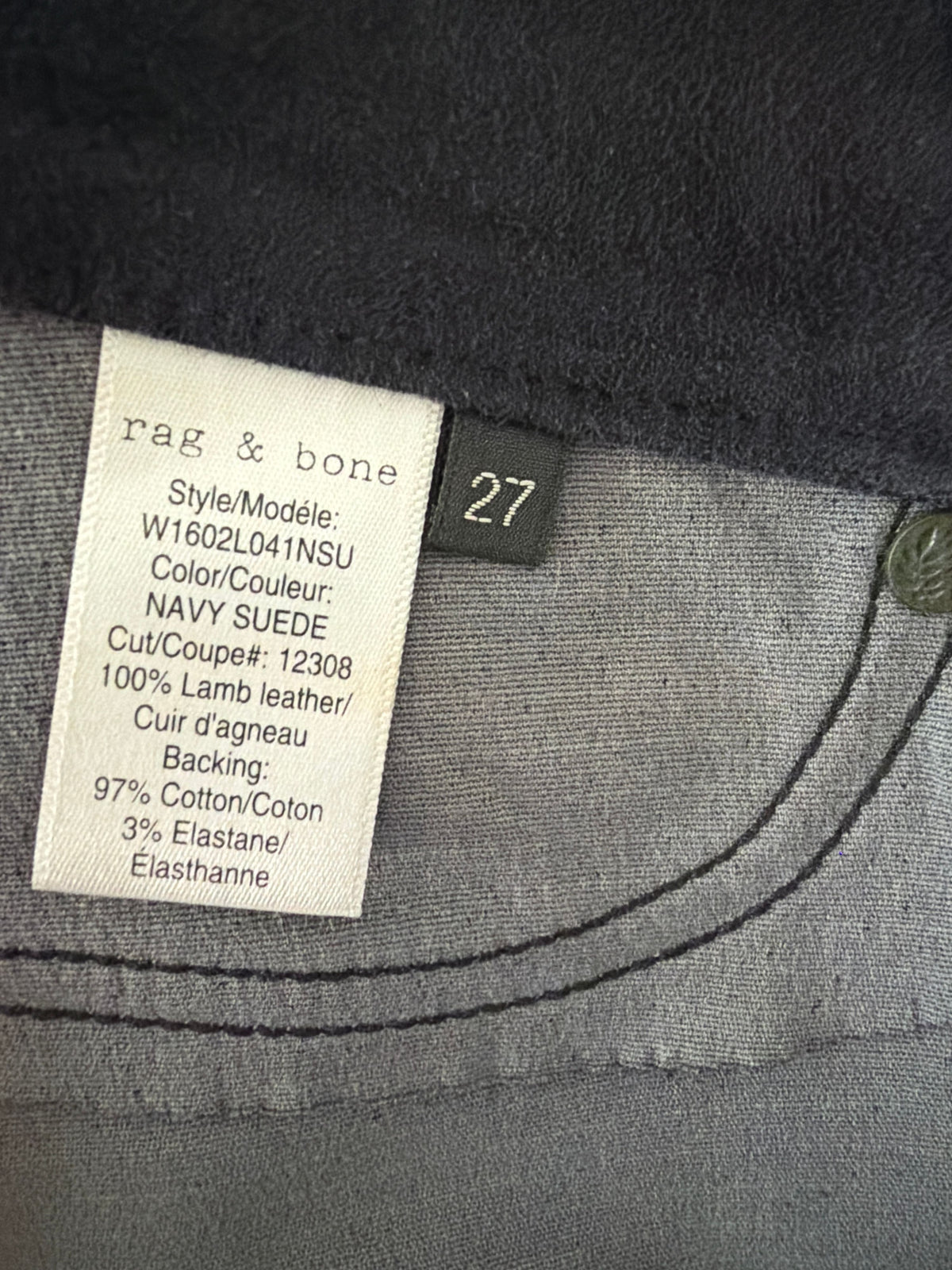 Rag & Bone Navy Suede Skinny Jeans Size 27 - Image 5
