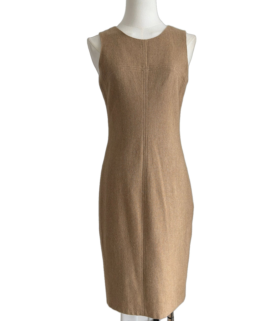 Ralph Lauren Black Label Camel Herringbone Sleeveless Shift Dress Size 4 - Image 1