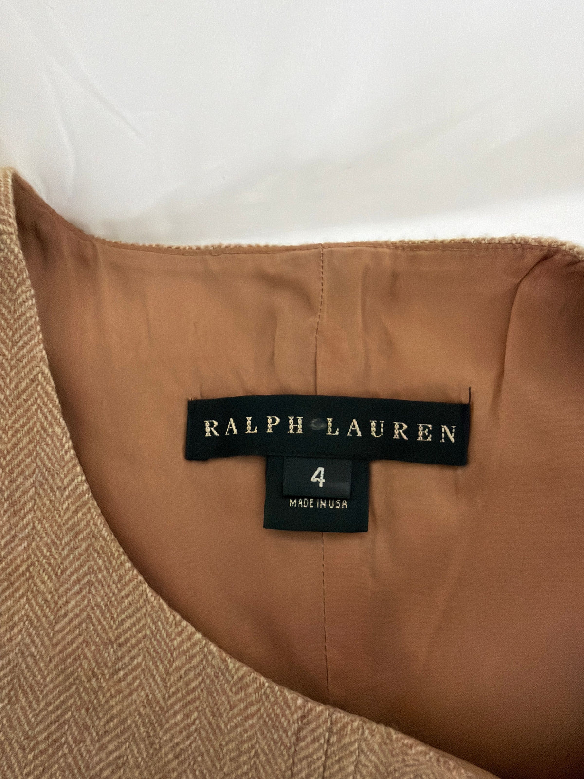 Ralph Lauren Camel Herringbone Sleeveless Shift Dress sz 4 - Image 3