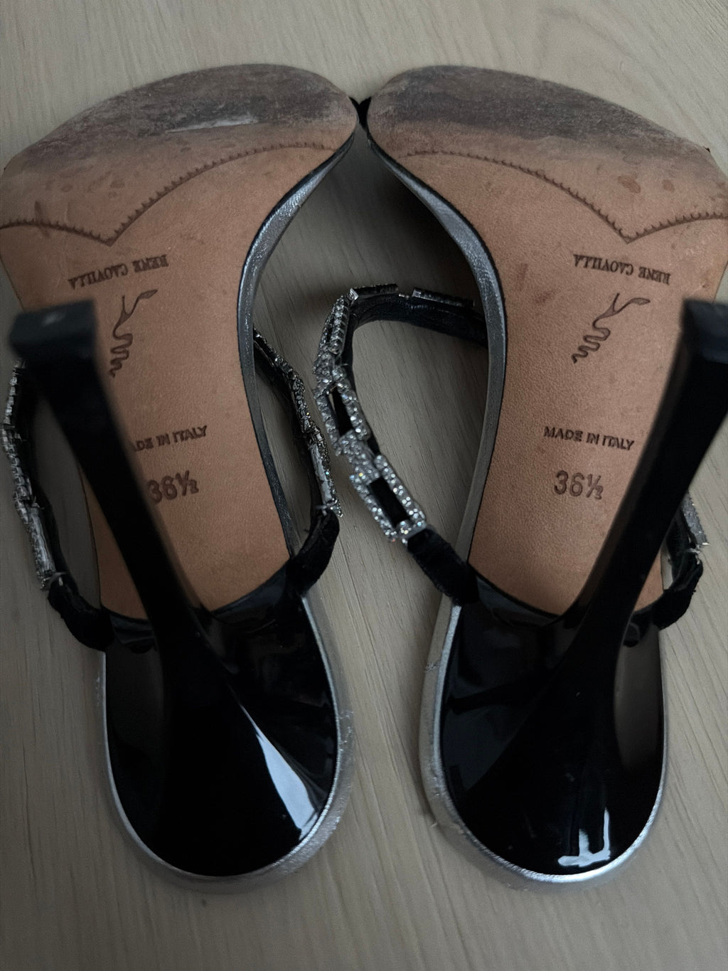 René Caovilla Crystal-Embellished Stiletto Sandals Two-Strap Size 37 - Image 6