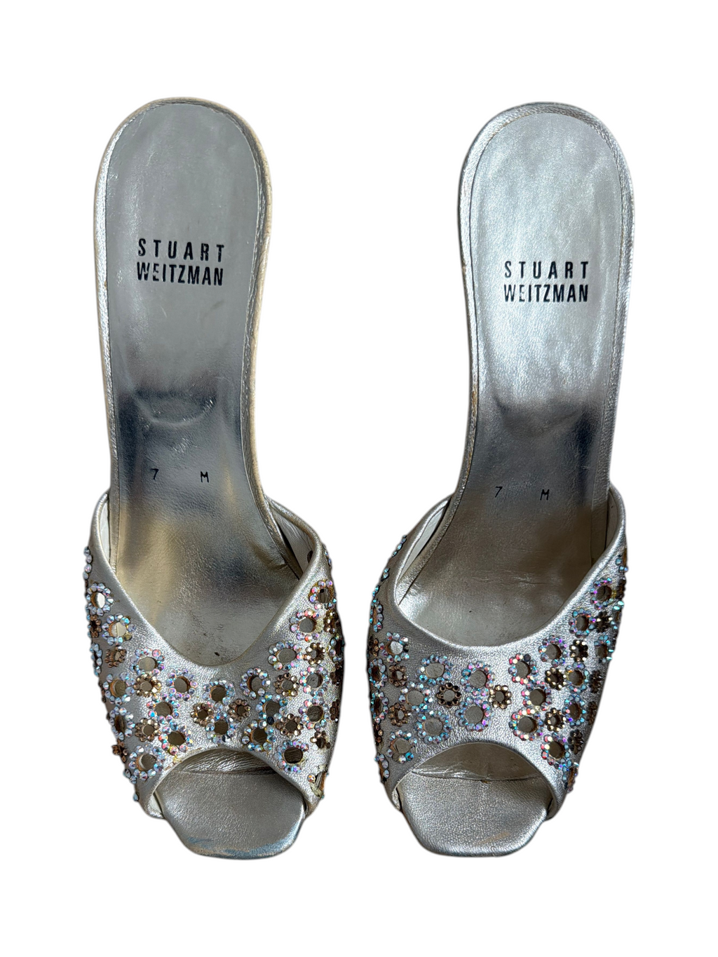 Stuart Weitzman Leather w/Crystal Details Stiletto Mules 7M - Image 1