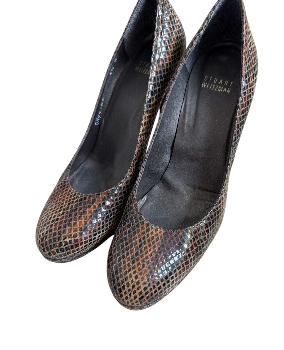 Stuart Weitzman Snake Effect Embossed Leather Heels - 6.5 - Image 2