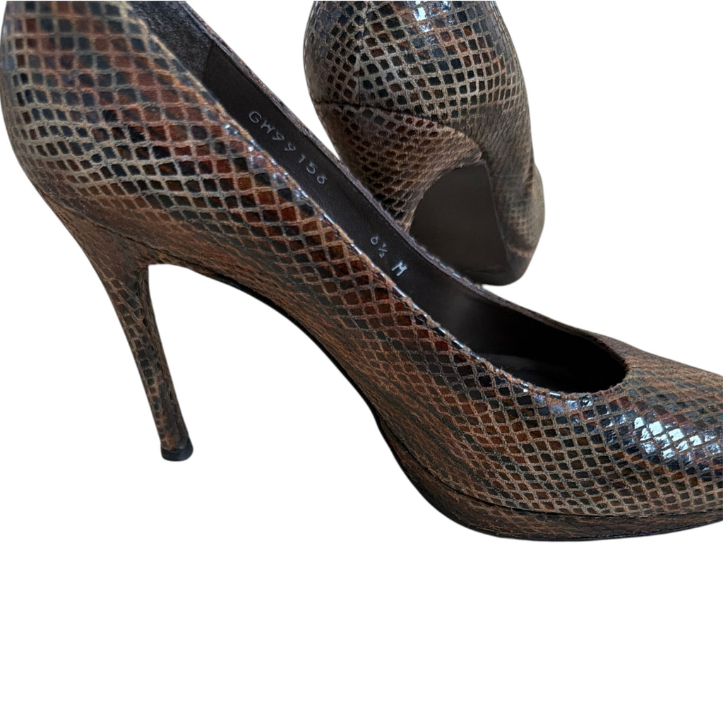 Stuart Weitzman Snake Effect Embossed Leather Heels - 6.5 - Image 5