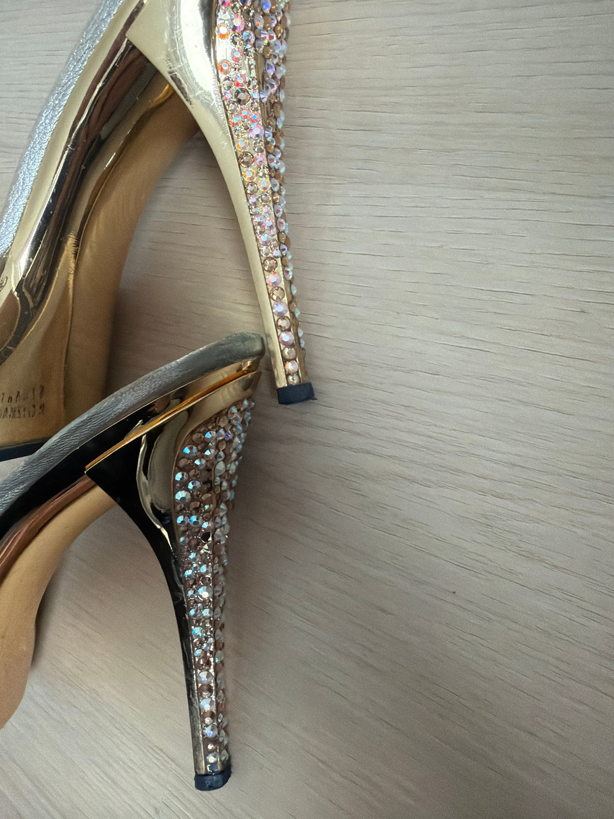 Stuart Whitman Leather w/Crystal Details Stiletto Mules 7M - Image 4