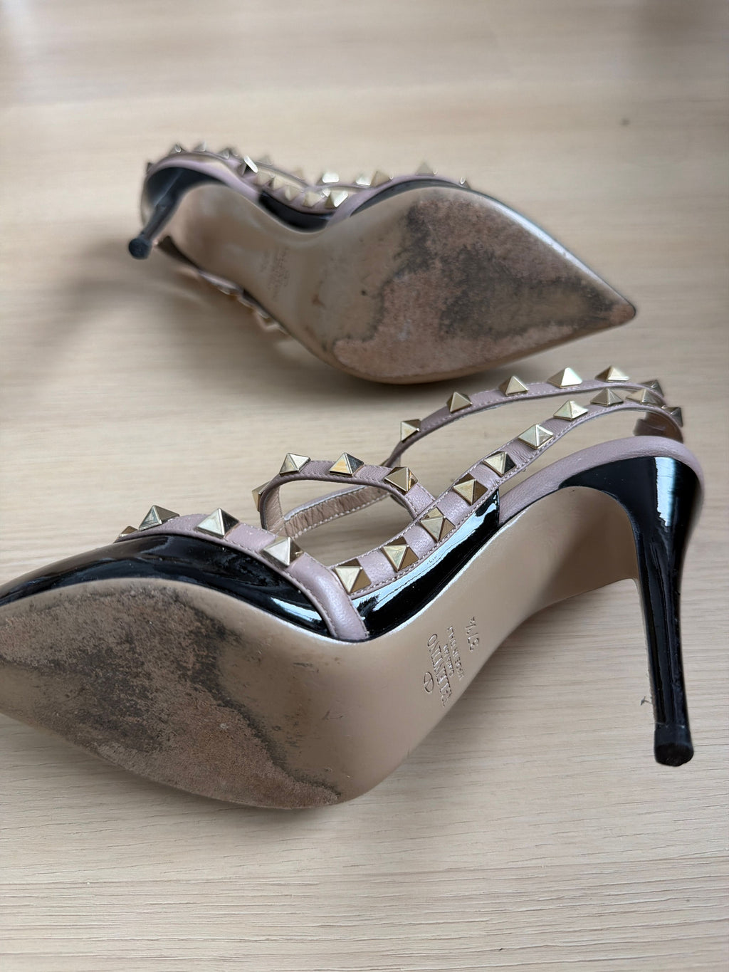 Valentino Garavani Black & Beige with Studs Stilettos 37.5 - Image 5