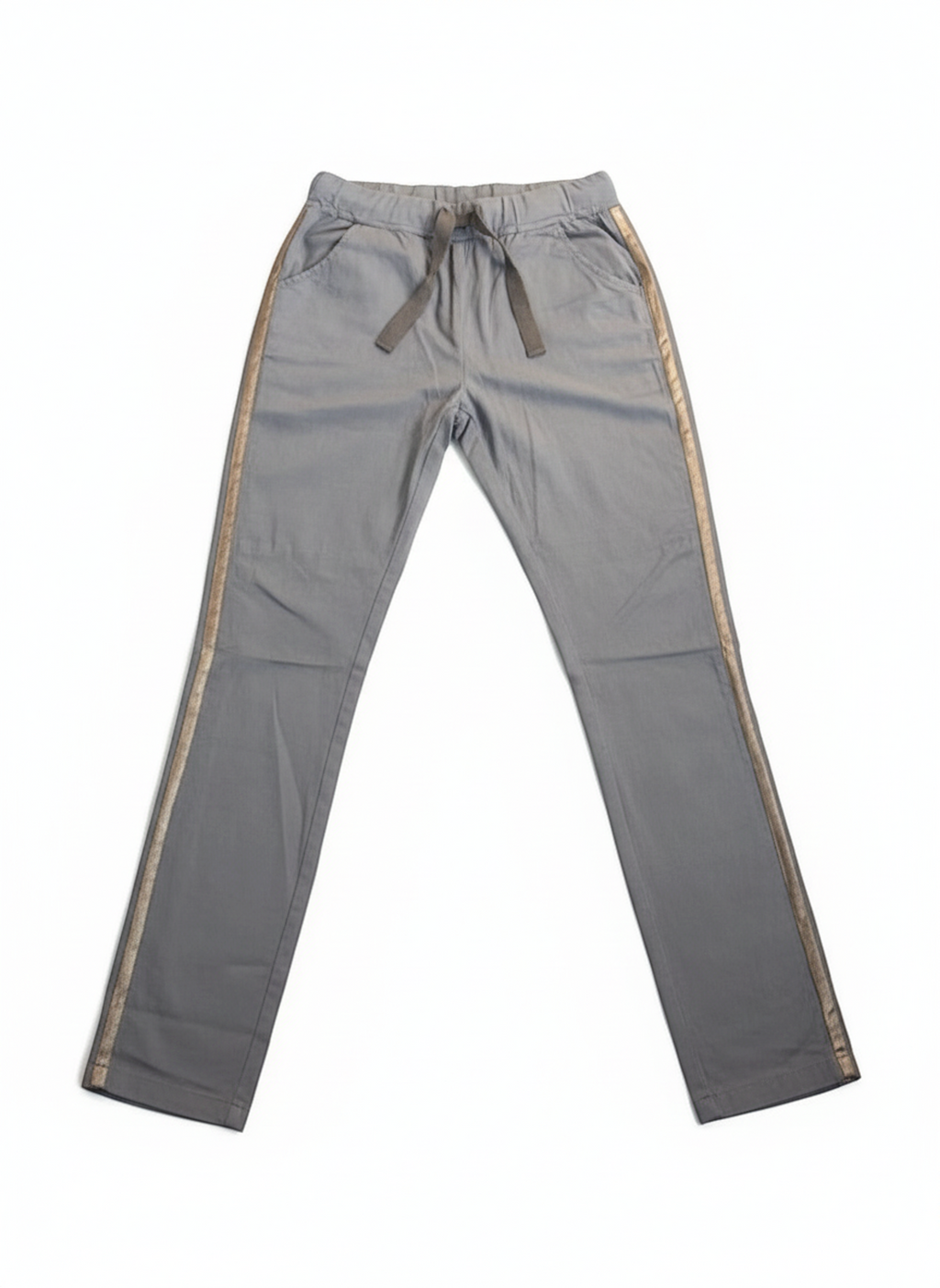 Women’s Italian Joggers Taupe Ribbon Trim Drawstring Size S/M - Image 1